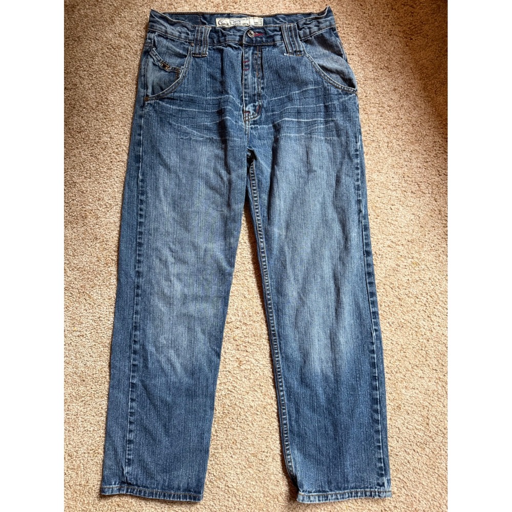 Chams Authentic Denim Mens 34 Blue Medium Wash Baggy Skater Cargo Jeans Y2K 90s
